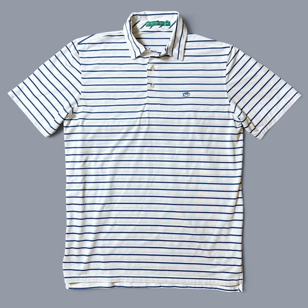 Southern Tide Skipjack Performance Polo Mens Size M Striped Golf Stretch Logo